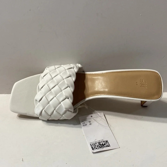 H&M (NEW) White Boho Faux Leather Braided Preppy Slides Kitten Heels Sandals 41 - Picture 4 of 10